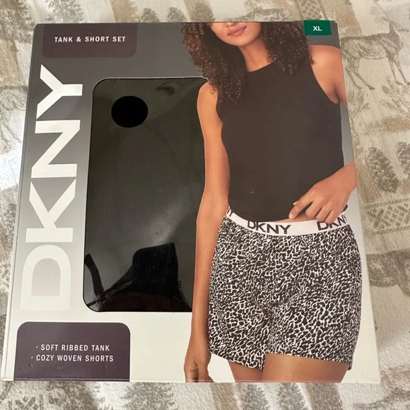 DKNY Women's 2 Piece Outfit Set Tank Top &Short (Black Animal Print)‎ Sz XL New - Picture 2 of 11